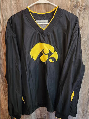 Iowa Hawkeyes Windbreaker Pullover Jacket Sz XL Black Tigerhawk Logo University